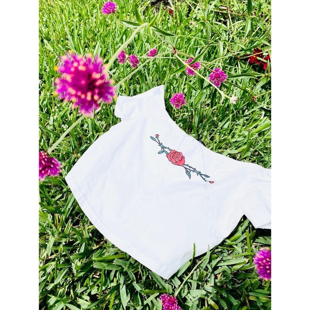 SHEIN Rose Print Off-the-Shoulder Bardot Top 🥀